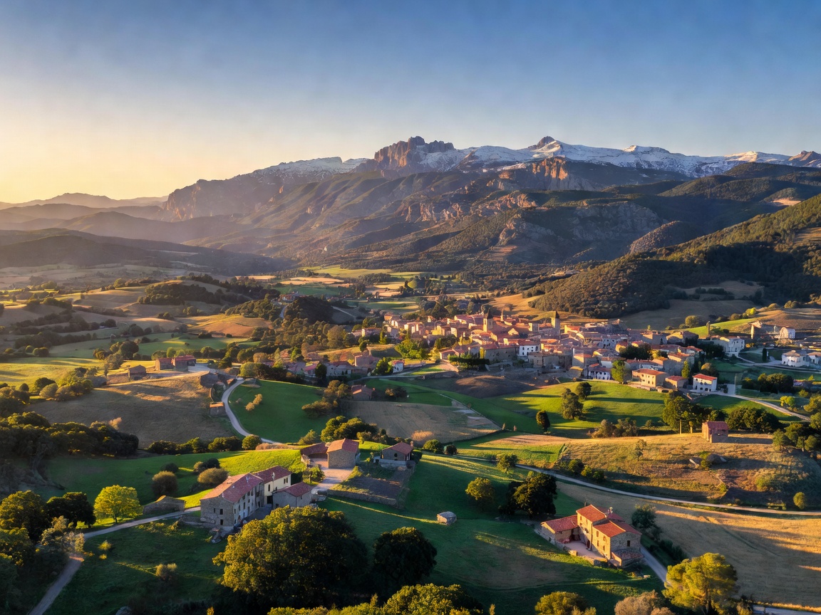 Cerdanya valley surrounding Llivia with the Pyrenees mountains