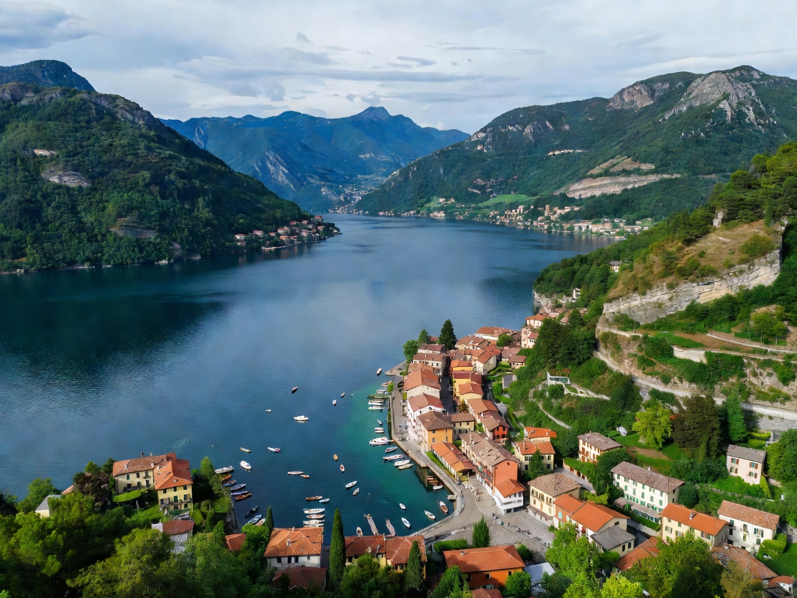 Lake Lugano and hills enclosing the enclave of Campione d'Italia