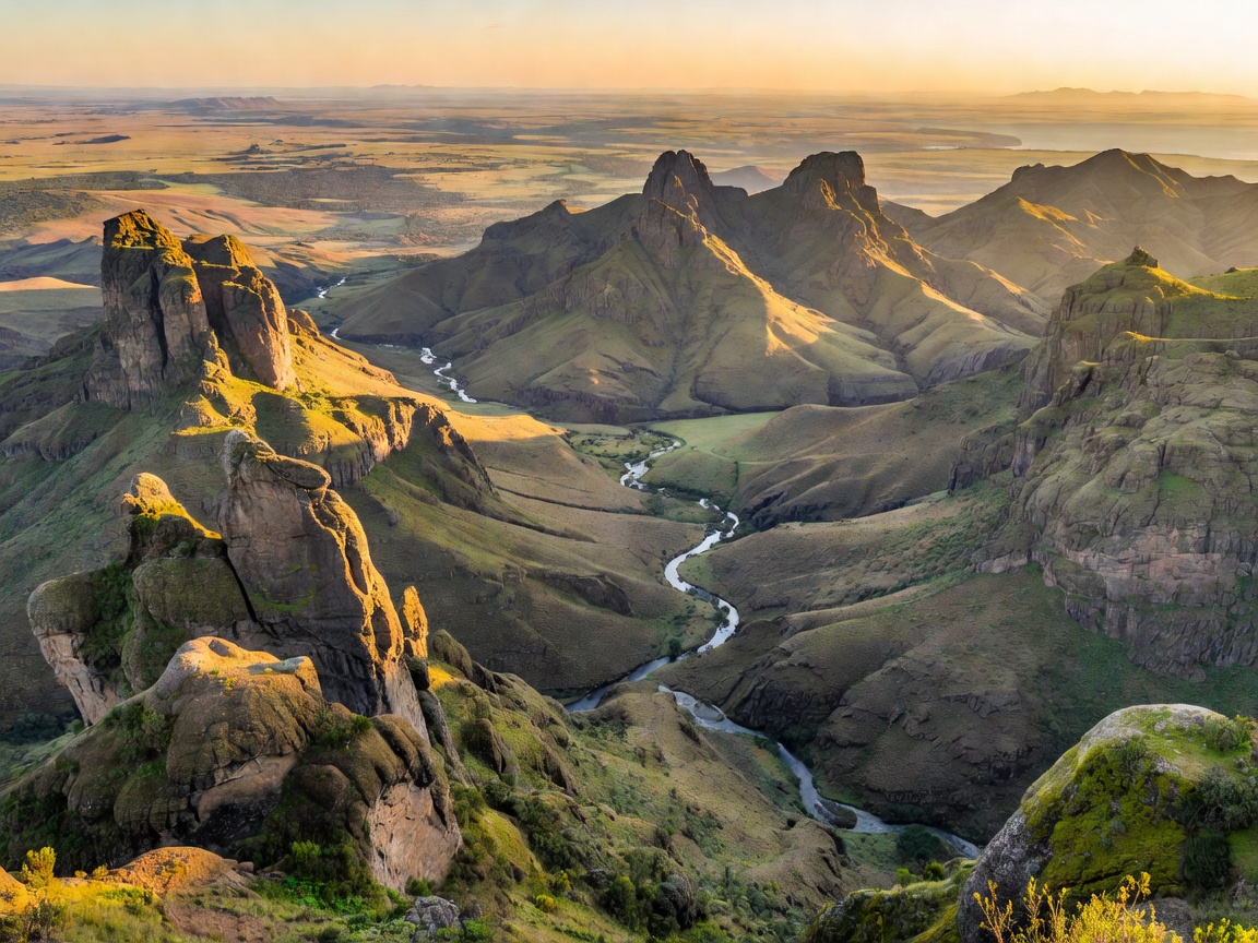Mountainous landscape of Lesotho surrounded by South African terrain