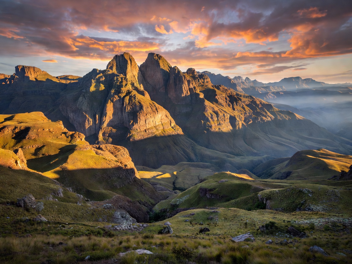 Panoramic view of the Maloti-Drakensberg mountain range in Lesotho