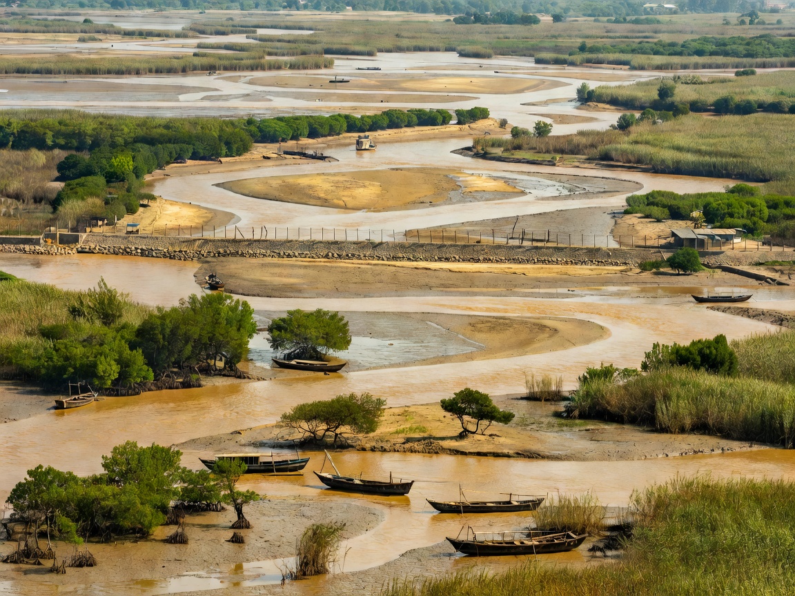 River delta and border lands in South Asia along India and Bangladesh border